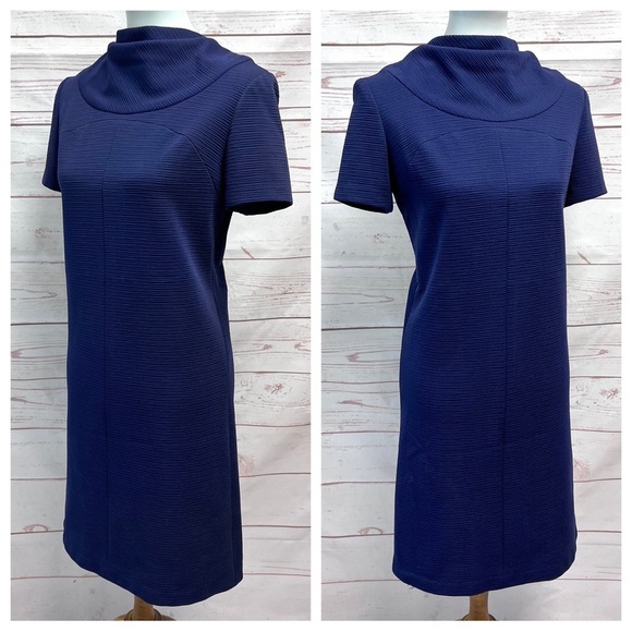 Vintage Mid Century Mod Ribbed Cowl Neck Shift Dress - Picture 4 of 5